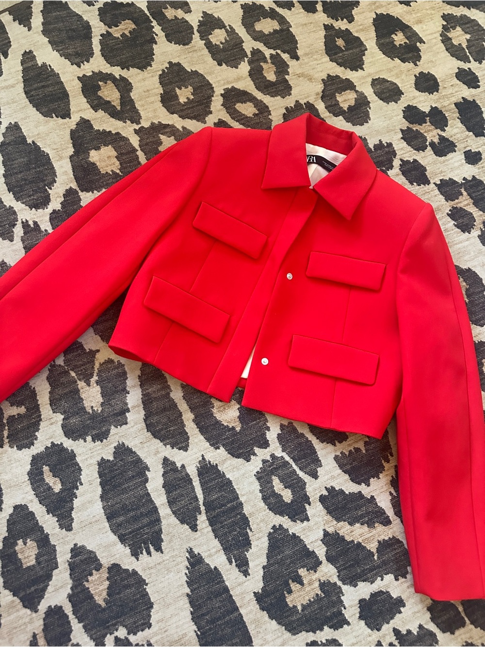 Zara Vibrant Red Cropped Flap Blazer